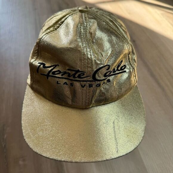 Vintage Monte Carlo Las Vegas Metallic Gold Snapback Hat One Size Sparkle Casino - Picture 1 of 6